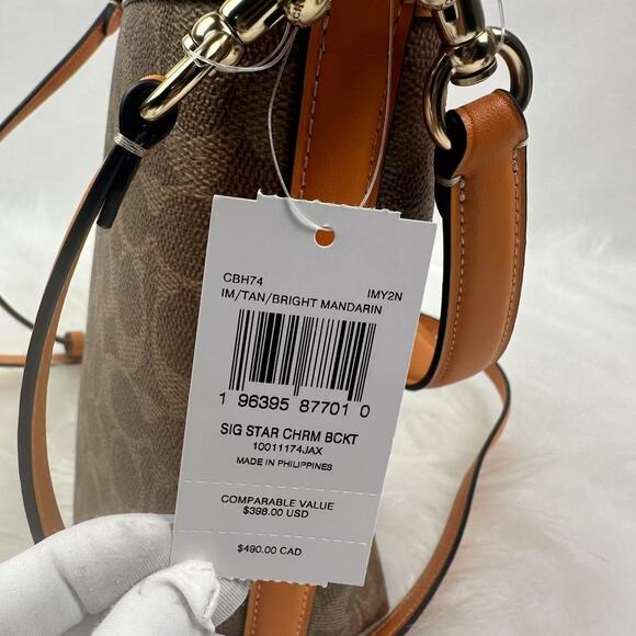 Coach City Bucket Bag Signature Canvas With Star Charm In Tan/Bright Mand CBH74 - Picture 5 of 10